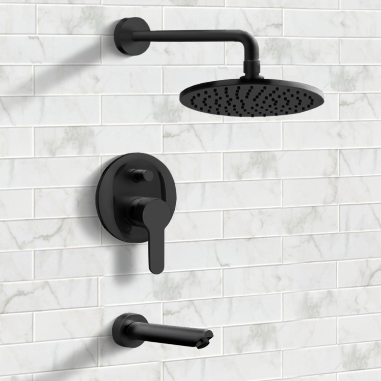 Remer TSF40 Matte Black Tub and Shower Faucet Sets with 8 Inch Rain Shower Head